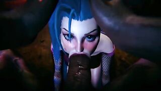 Two League of Legends characters Jinx and Vi get fucked by a huge black cock