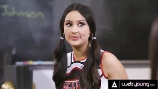 Three cheerleaders, including the stunning Eliza Ibarra, get naughty in detention