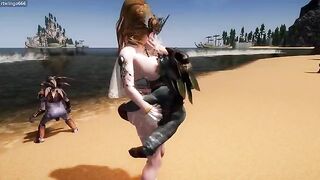 A goddess is captured by goblins and taken to their beach lair