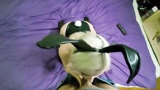 A cute girl in a bunny costume swallows the cock completely