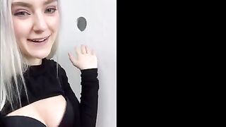 Teen beauty got cumshot on her face through glory hole