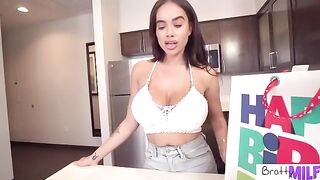 Busty stepmom Victoria June celebrates special days with her stepson in this hot scene