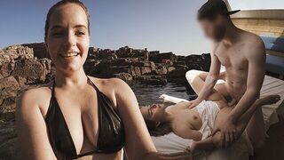 A couple enjoys a passionate vacation sex on the beautiful beach of Sardinia