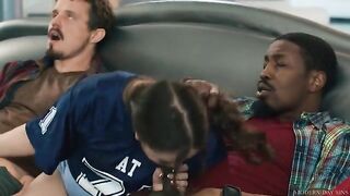 A girl is having fun with two guys at the same time