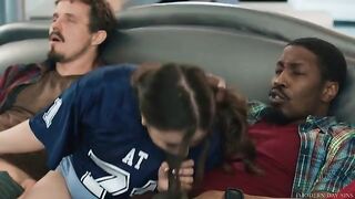 A girl is having fun with two guys at the same time