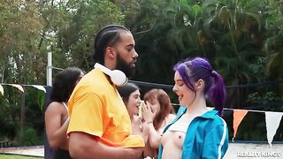 Sexual chick has fun on nature