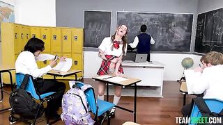 After the exam, the girl demonstrated her knowledge in an intimate way