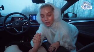 A beautiful girl is having fun with stranger in his car