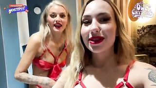 Two girls share cock in funny and horny threesome sex - Behind The Scene