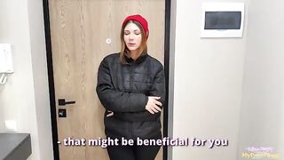 The cute delivery girl gave herself as a bonus for the order