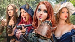 A sexy cosplay girl is asking who she should fuck next