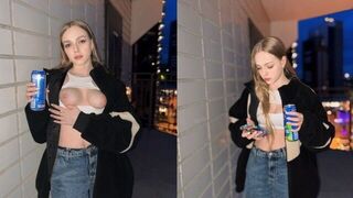 The cute girl showed her skills for an energy drink sponsor