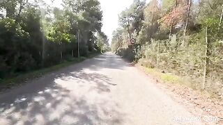 A sexy Amazon woman fucked outdoors by a strong guy in clothes