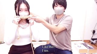 A girl tied up with ropes, vibrator and press for cum Japanese bondage