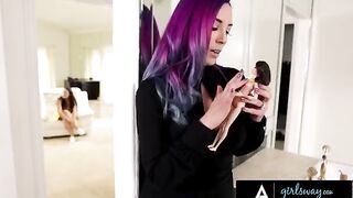 Angela White seduces a stacked witch with colorful hair in a steamy scene