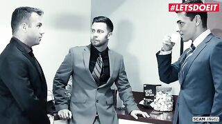 Two hot girls seduced their rich boss for a steamy office threesome