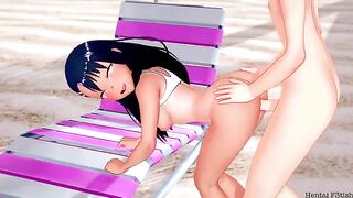 Nagatoro gets a cock full of cum after blowing him on the beach