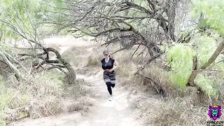 A girl is having fun with her husband on the trail after her workout