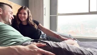 Girl wearing too many clothes is driving a guy crazy with desire