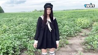 The guy successfully harvested the crop, and the stepsister helped