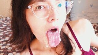 The guy checked the strength of the mouth-watering nerdy girl