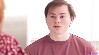 The girl served her pie to the guy in the kitchen