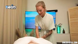 A sexy massage session turns into a hot erotic encounter with a nurse
