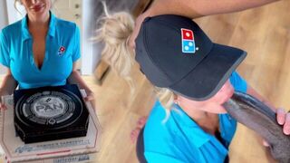 The pizza delivery girl got a huge black sausage and her face was covered with cum