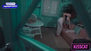 A girl is having sex with her stepson in the hotel room