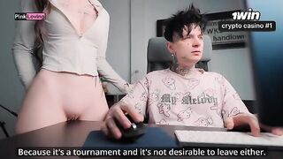 A girl caresses the table and rubs her pussy on it
