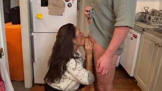 The husband made a surprise for his wife in the kitchen, which turned out hot
