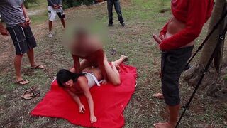 A group of people arranged a picnic on the beach and started fucking