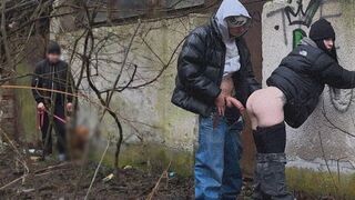 A passionate girl was caught and fucked in public by strangers