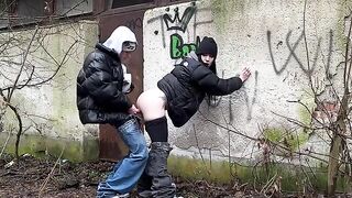 A passionate girl was caught and fucked in public by strangers