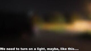 A girl is having fun with three guys at the same time in the car