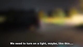 A girl is having fun with three guys at the same time in the car