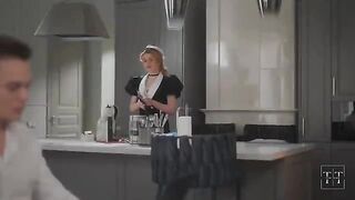 The girl was fucked by her boss at home, right in her panties