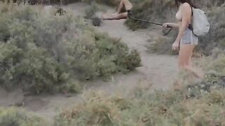Babe has sex on the public beach with a huge dick