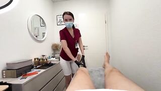 Pre-waxing blowjob with a hot nurse in latex gloves
