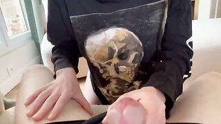 A small but meaty cock turns a girl on the window
