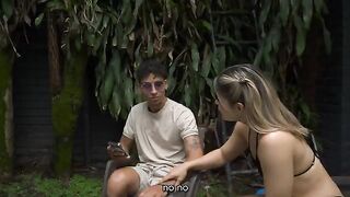 A couple gets naughty in a risky outdoor spot, with a stunning blonde PAWG