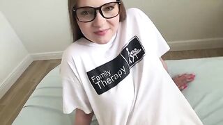 The girl is having fun with her stepbrother at home in a steamy roleplay scene