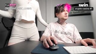 A horny girl rubs her pussy on the rubbing table