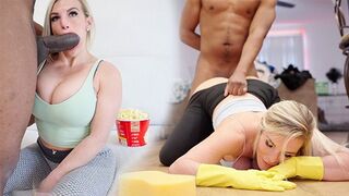 A woman with big breasts gets fucked by a black man all day long