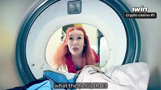 The girl got stuck in the washer and was fucked