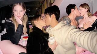 A passionate woman fucks her lover in the car without caution