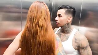 Hot girl has sex with her neighbor in the elevator