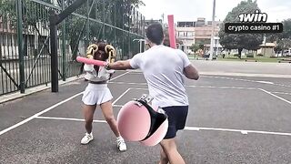 A girl is having a great sex session with her trainer in the gym