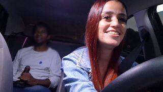 A hot chick is having fun in an unusual way on the road