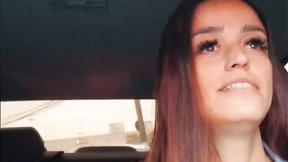 A hot chick is having fun in an unusual way on the road